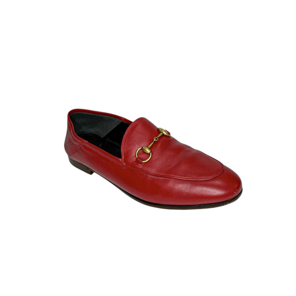 Gucci Brixton Horsebit Loafers Eu 37 Us 7 Red Leather Slip On Flats